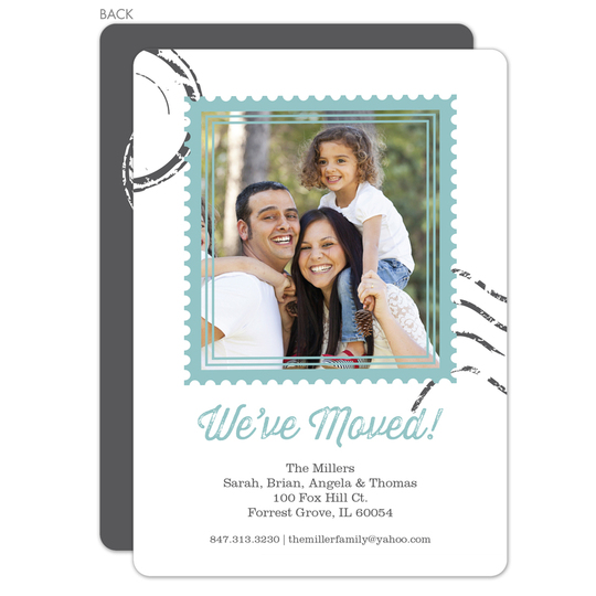 White Home Stamp Photo Moving Announcements